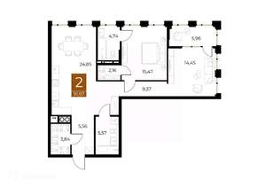 2-к квартира, вторичка, 92м2, 4/9 этаж